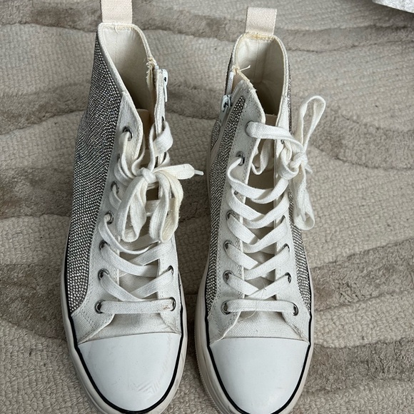 Steve Madden White and Silver Glitter Sneakers - Picture 3 of 4